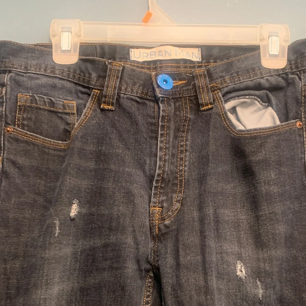 Urban Man Men's Straight Dark Blue Distressed Jeans